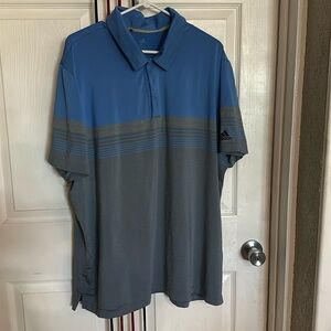 Adidas men’s dri-fit polo shirt, light blue and gray, size 2XL